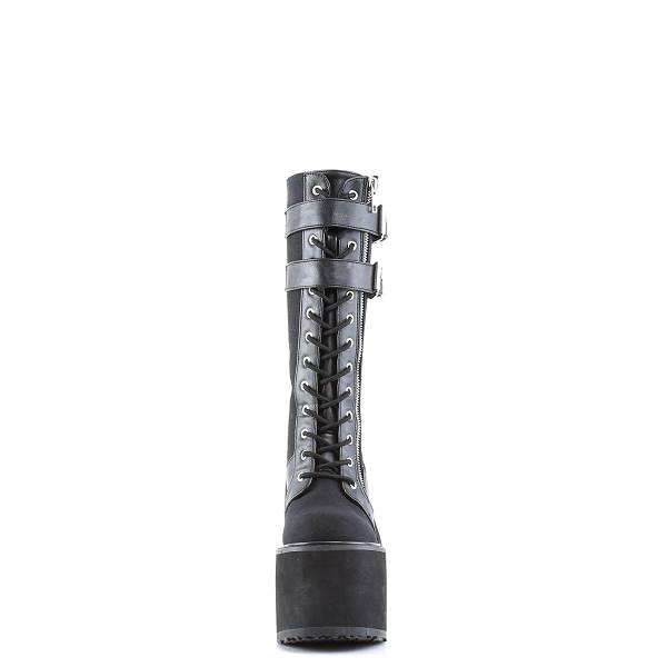 Demonia Swing-221 Black Canvas/Vegan Leather Stiefel Herren D749-082 Gothic Kniehohe Stiefel Schwarz Deutschland SALE